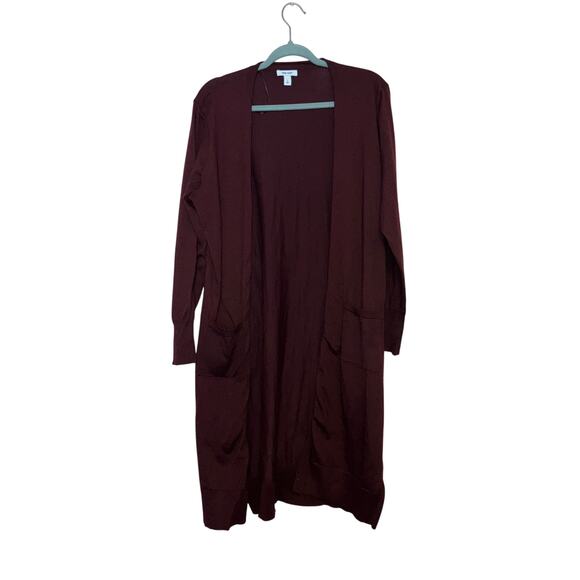 Nine West Dark burgundy long open front cardigan size large - Picture 1 of 6